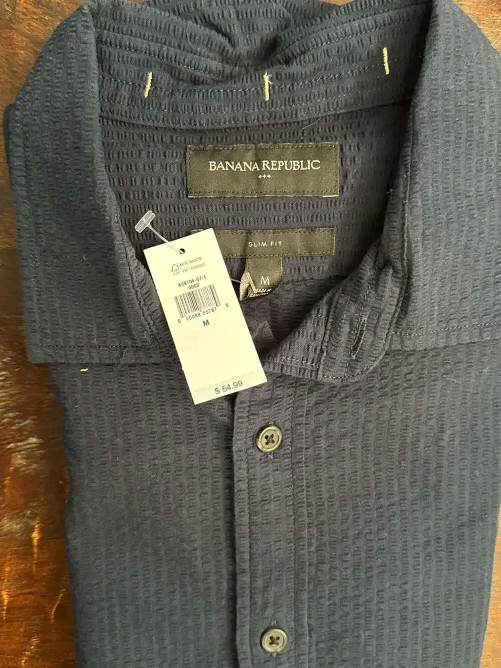 Banana Republic Slim Fit Navy Textured Button-Down Shirt